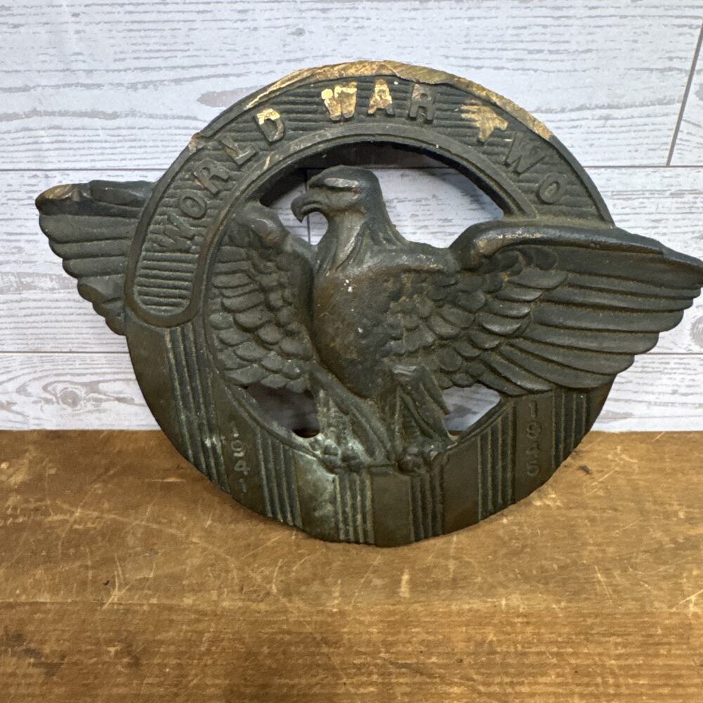 Vintage World War II Veteran Spread Eagle Bronze Grave Marker